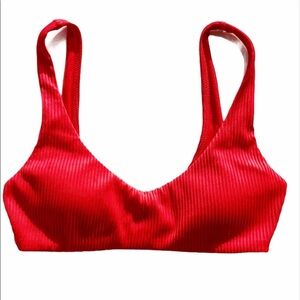 Express Solid Coral Pink Ribbed Sports Bra Top